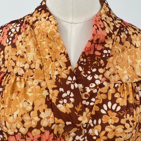 Vintage 70s Floral Print Dress Layered Peplum Bodice Fit & Flare Blouson XS - Picture 4 of 10